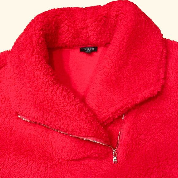NWOT Talbots Plus 1X 2X Red Ultra Plush Sherpa Fleece Jacket Shawl Zip Pullover - Picture 4 of 9